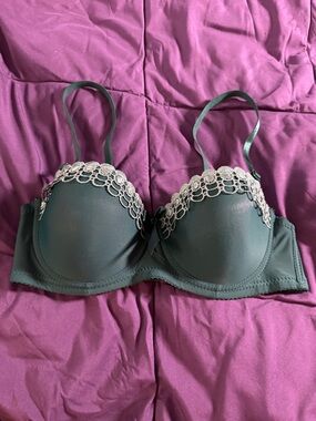 Lace-Trim Padded Bra in Deep Teal